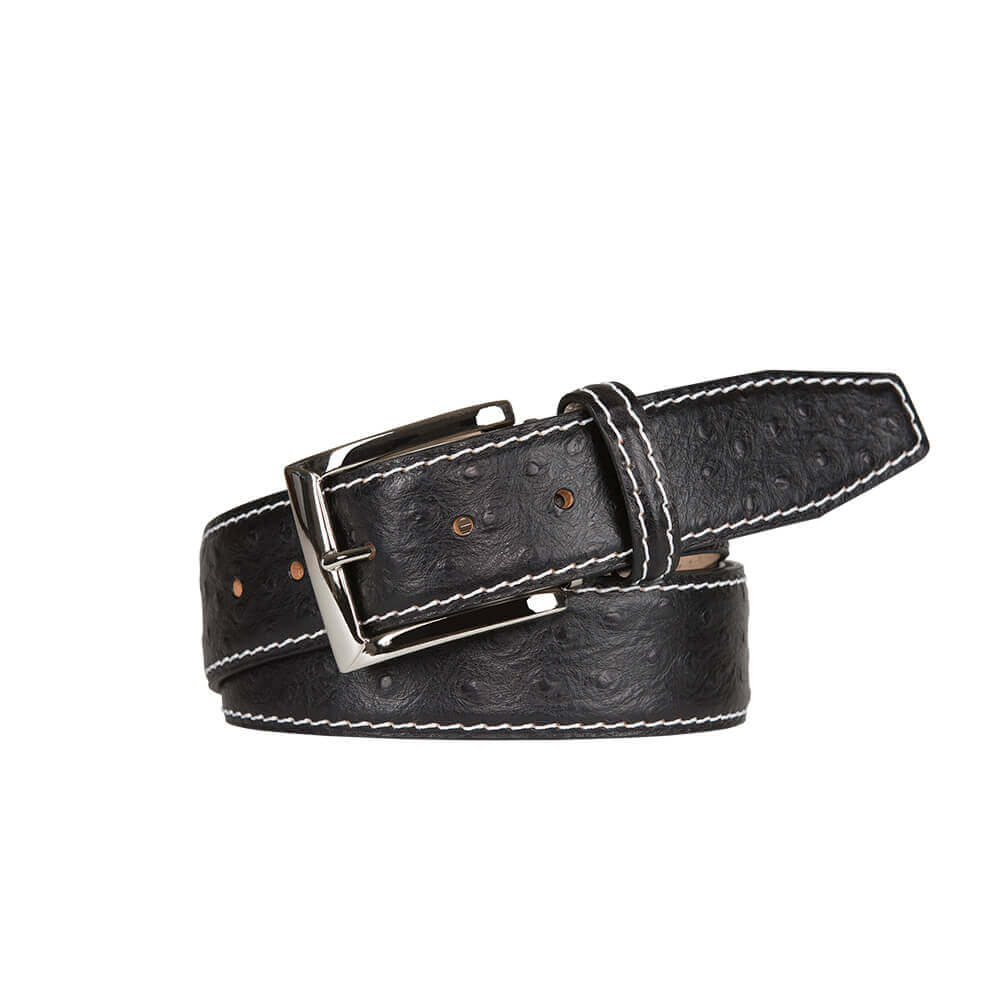 Black Mock Ostrich Leather Belt Mens Fashion Roger Ximenez