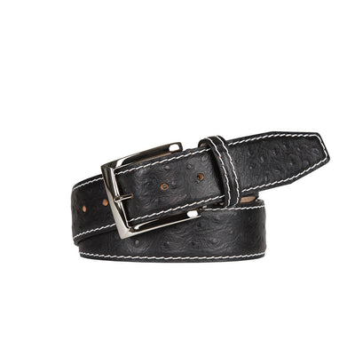 Black Mock Ostrich Leather Belt | Mens Fashion | Roger Ximenez