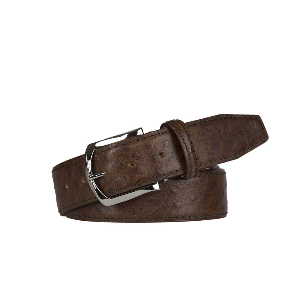 Brown Mock Ostrich Leather Belt - Brown / 44 / 35mm | Mens Fashion &amp; Leather Goods by Roger Ximenez