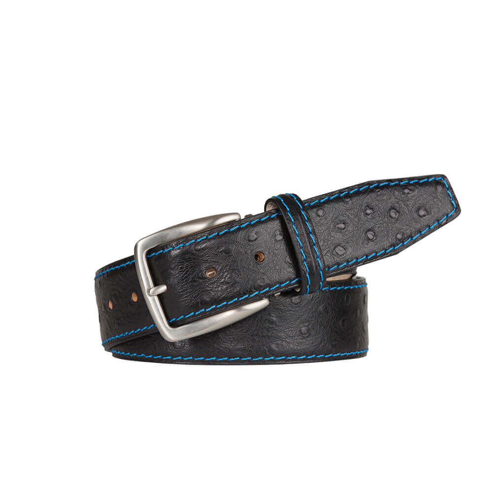 Black Mock Ostrich Leather Belt