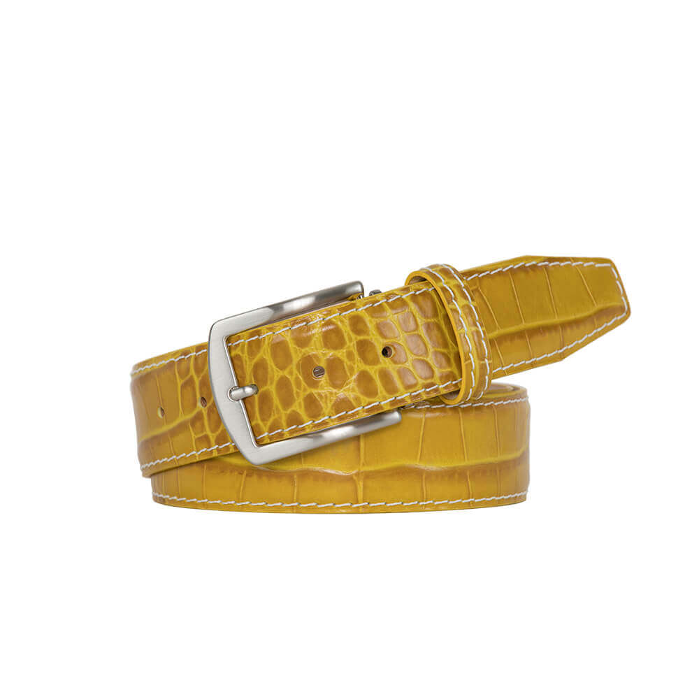 Mustard Mock Crocodile Leather Belt | Mens Fashion | Roger Ximenez | Mock Croc | Roger Ximenez