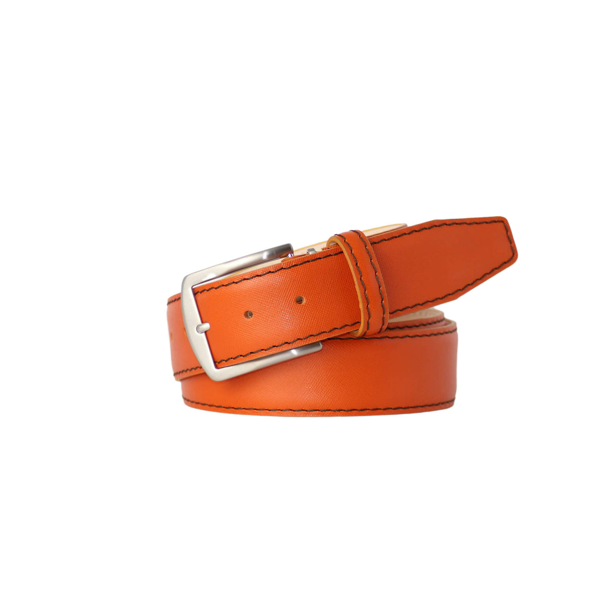 Orange Saffiano Leather Belt - Navy / 32 / 40mm | Mens Fashion &amp; Leather Goods by Roger Ximenez
