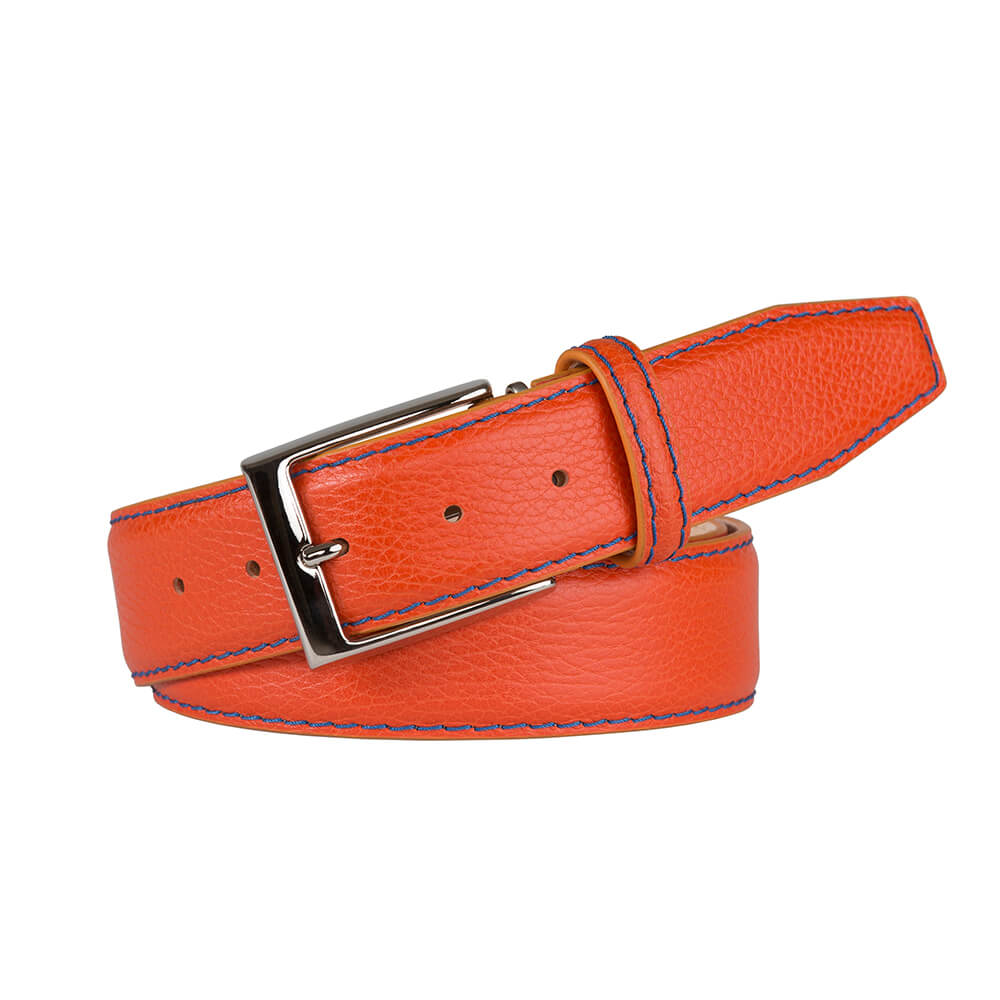 Tangerine Italian Pebble Grain Belt | Designer Leather Goods | Italian Pebble Grain | Roger Ximenez