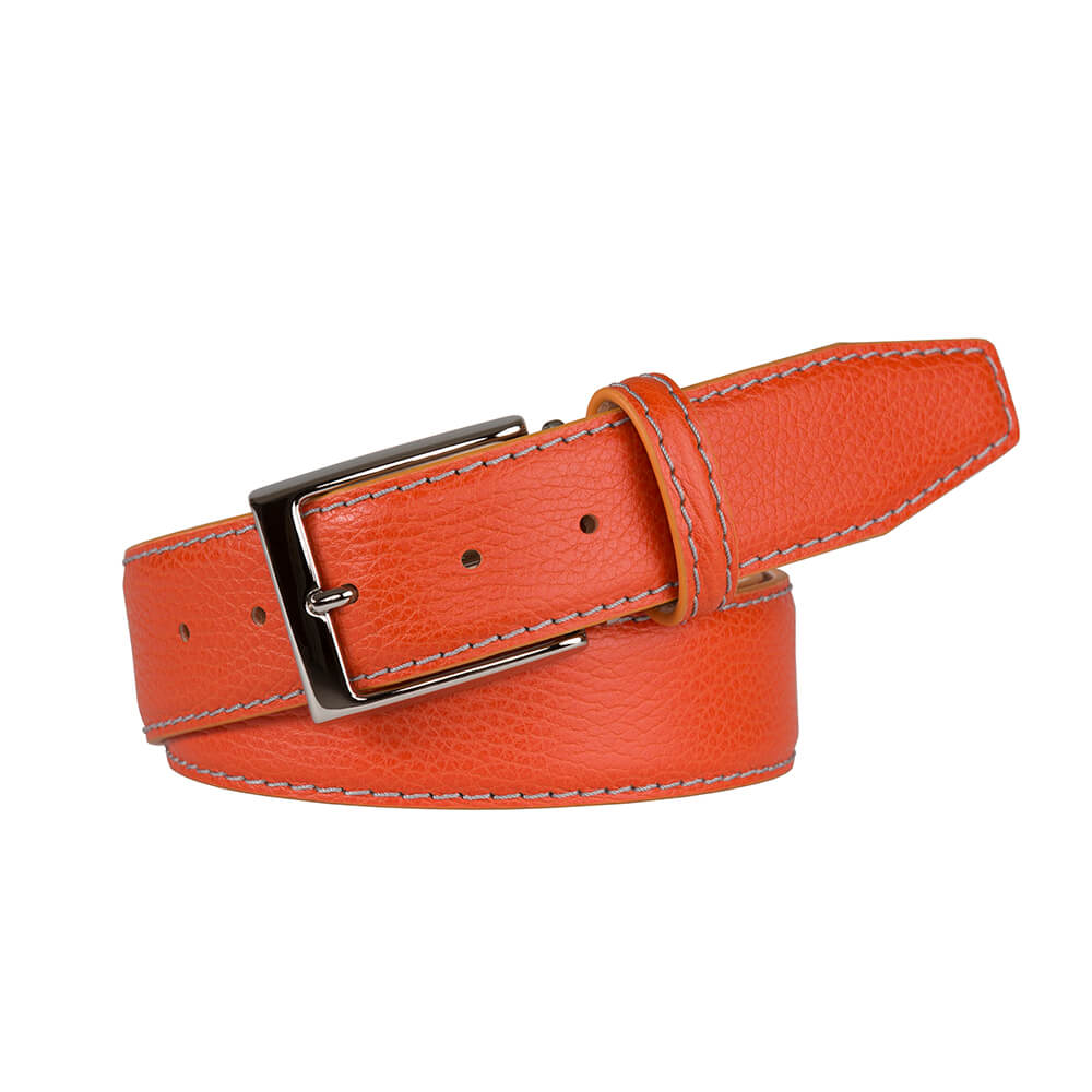Tangerine Italian Pebble Grain Belt | Designer Leather Goods