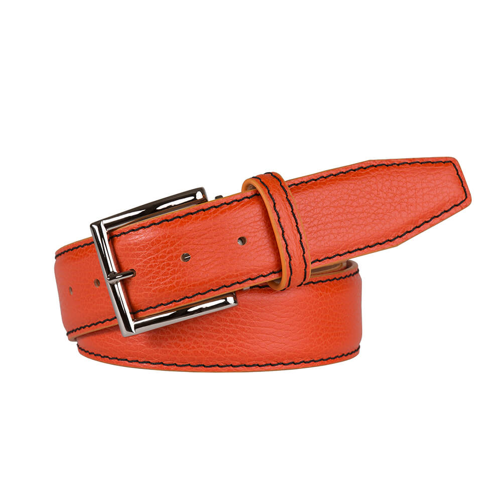 Tangerine Italian Pebble Grain Belt | Designer Leather Goods | Italian Pebble Grain | Roger Ximenez