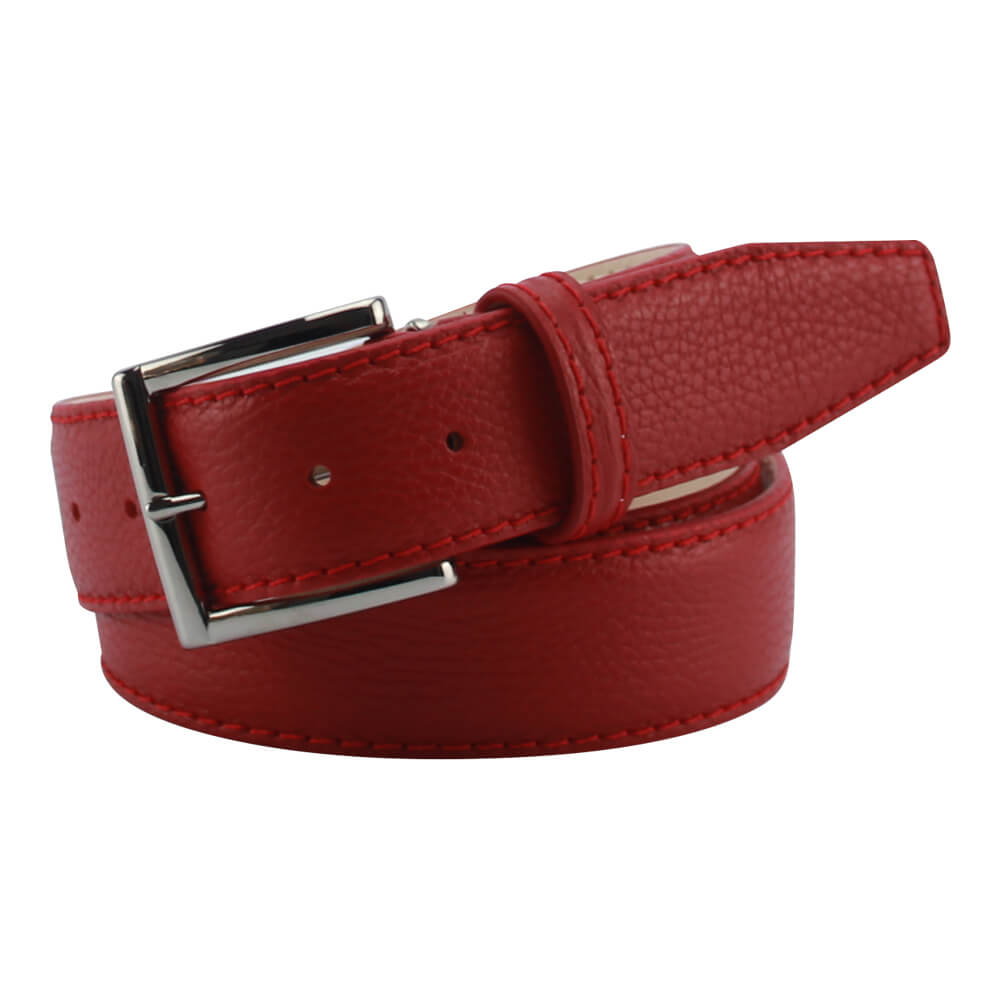 Red Italian Pebble Grain Belt - Red / 44 / 35mm | Mens Fashion &amp; Leather Goods by Roger Ximenez