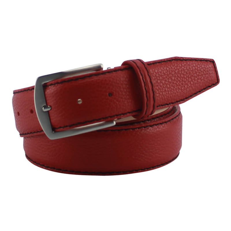 Red Italian Pebble Grain Belt | Mens Leather Goods | Roger Ximenez