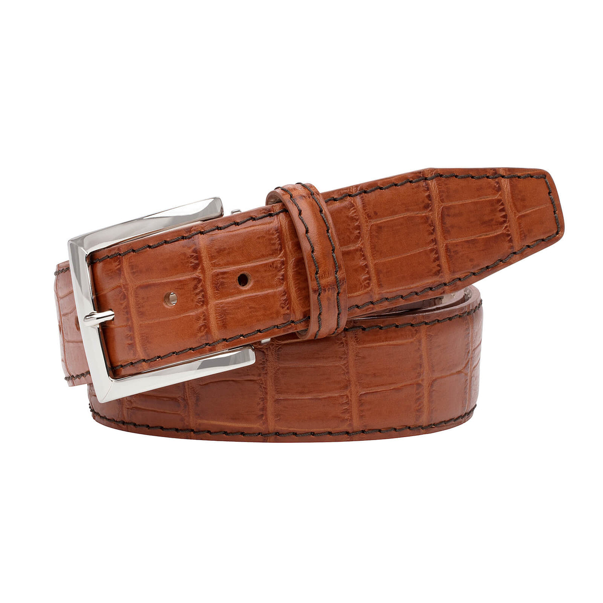 Cognac Mock Gator Leather Belt - Brown / 44 / 40mm | Mens Fashion &amp; Leather Goods by Roger Ximenez
