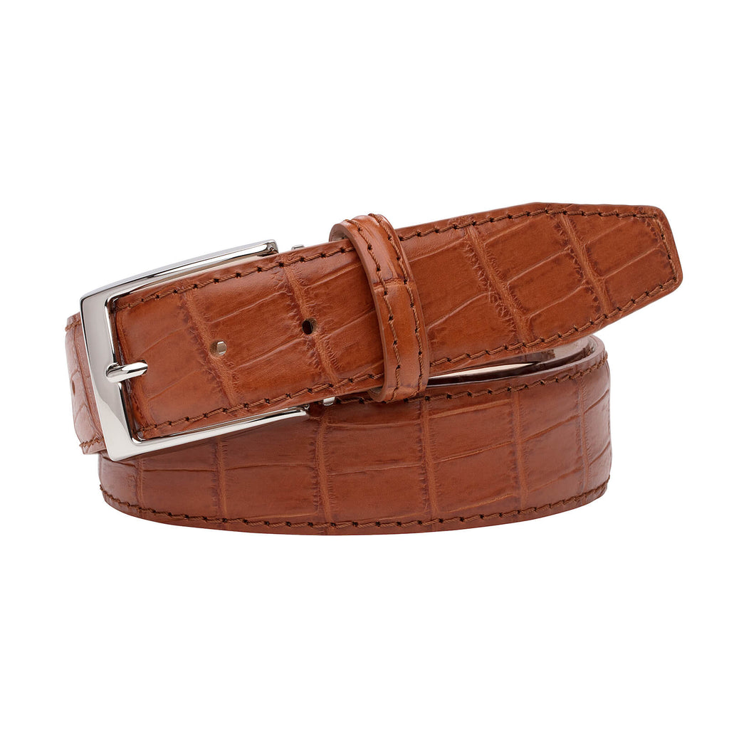 Cognac Mock Gator Leather Belt