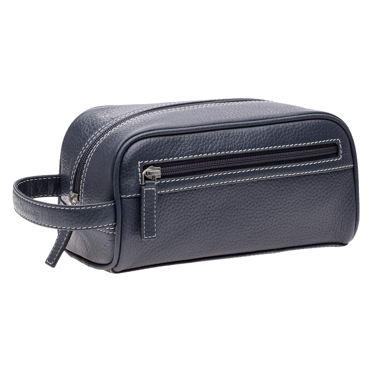 Navy Leather Toiletry Bag - White | Mens Fashion &amp; Leather Goods by Roger Ximenez