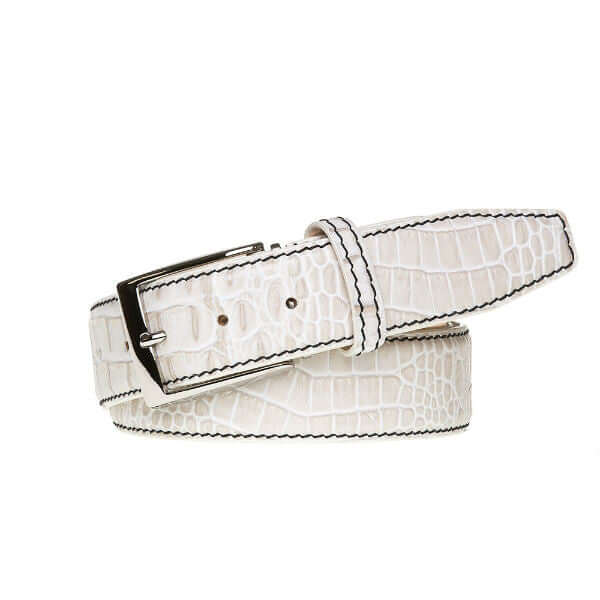Snow Mock Croc Leather Belt | Mens Leather Goods | Roger Ximenez | Mock Croc | Roger Ximenez