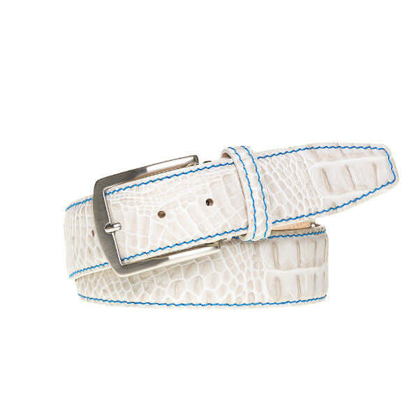 Snow Mock Croc Leather Belt | Mens Leather Goods | Roger Ximenez | Mock Croc | Roger Ximenez