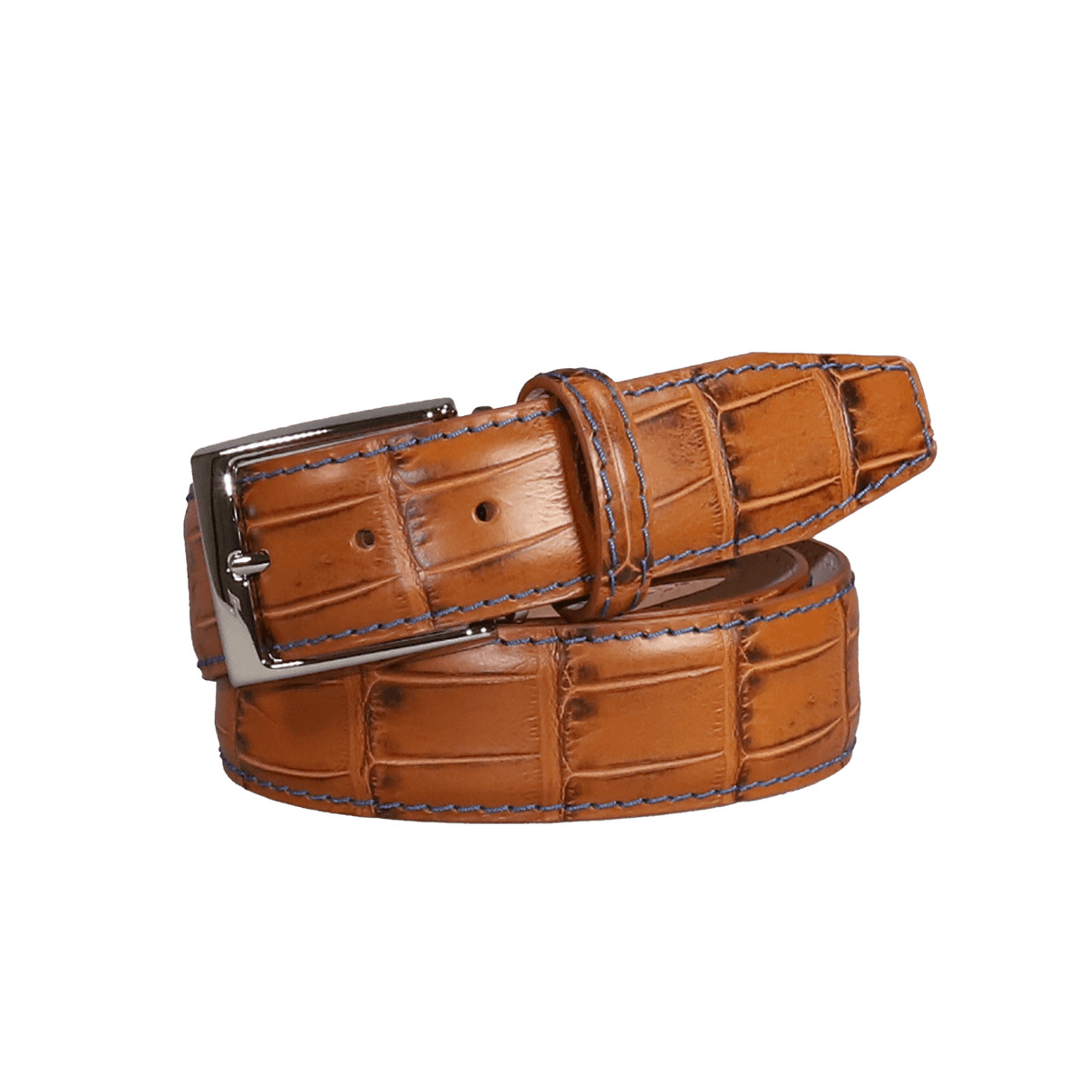 Whiskey Mock Croc Leather Belt