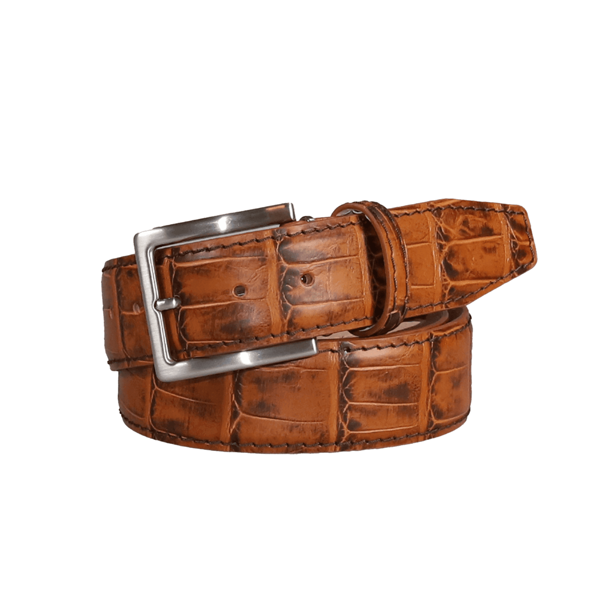 Whiskey Mock Crocodile Leather Belt | Mens Leather Goods | Mock Croc | Roger Ximenez