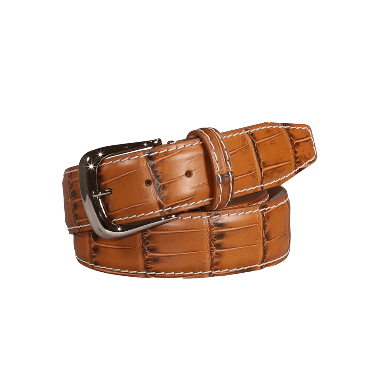 Whiskey Mock Crocodile Leather Belt | Mens Leather Goods | Mock Croc | Roger Ximenez
