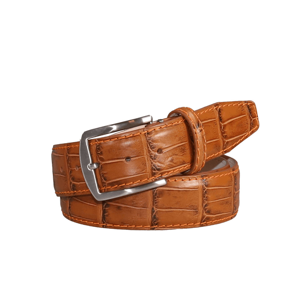 Whiskey Mock Crocodile Leather Belt | Mens Leather Goods | Mock Croc | Roger Ximenez
