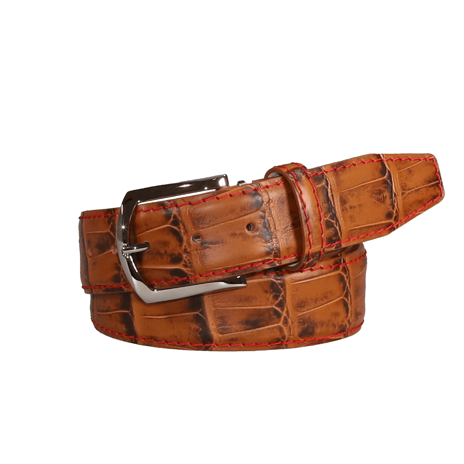 Whiskey Mock Crocodile Leather Belt | Mens Leather Goods | Mock Croc | Roger Ximenez