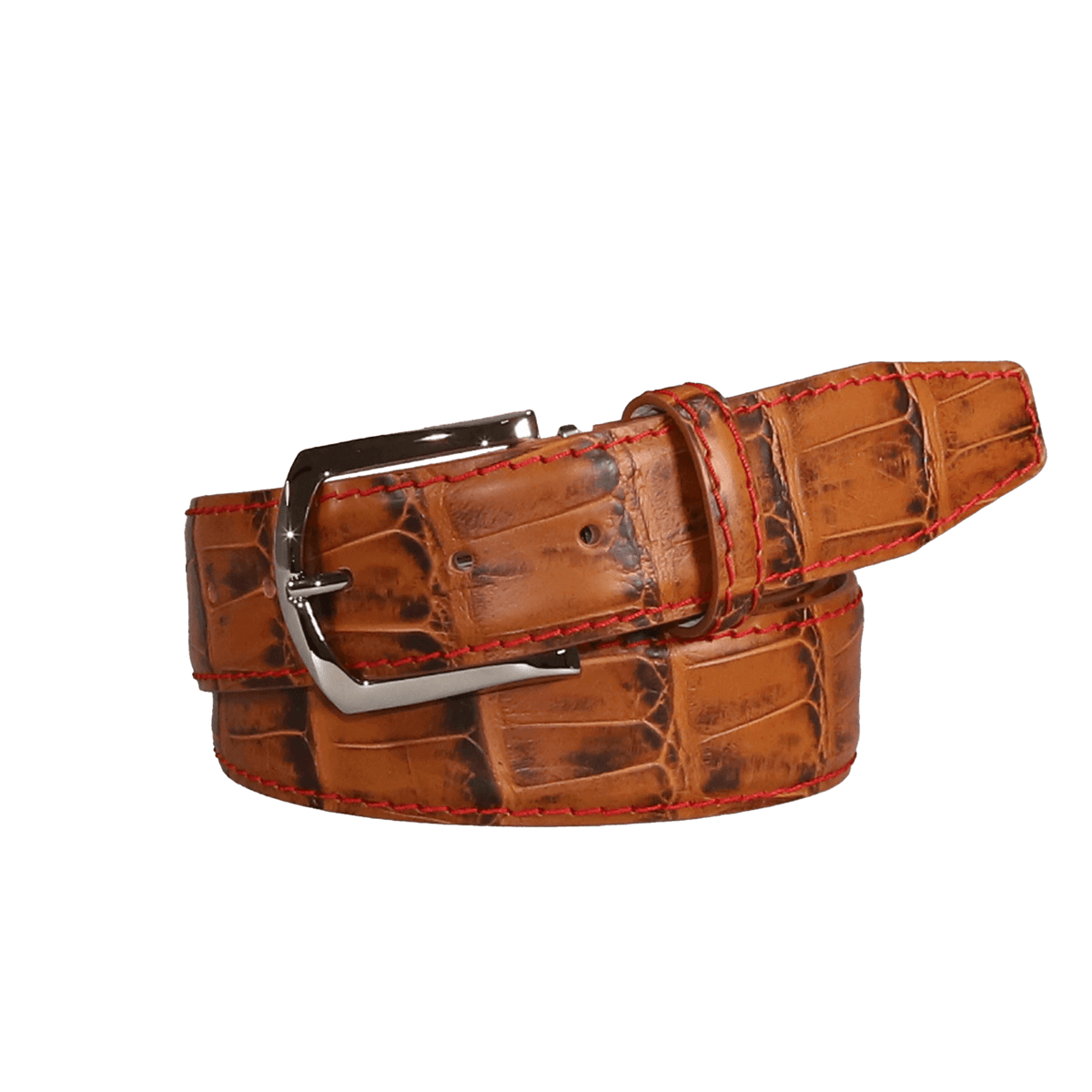Whiskey Mock Crocodile Leather Belt | Mens Leather Goods | Mock Croc | Roger Ximenez