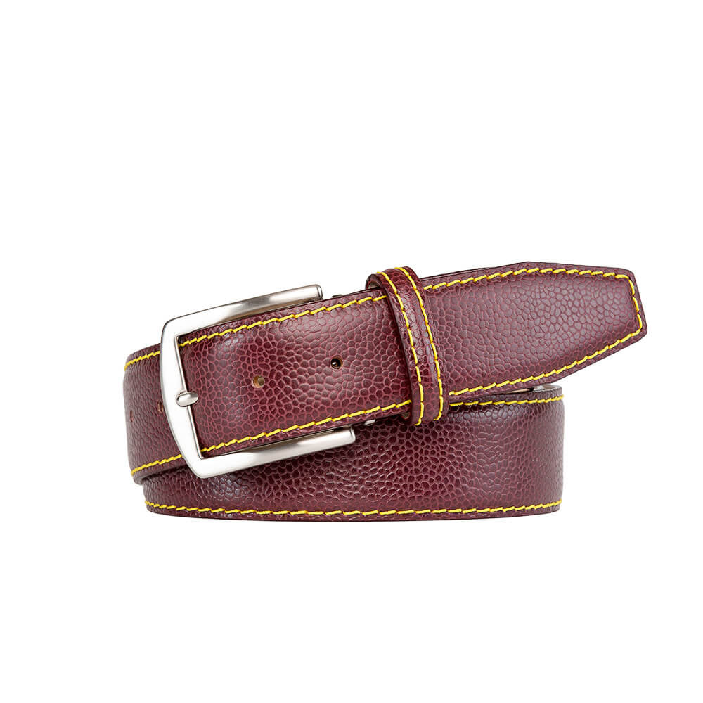 Burgundy French Pebble Grain Belt - Bamboo / 44 / 35mm | Mens Fashion &amp; Leather Goods by Roger Ximenez