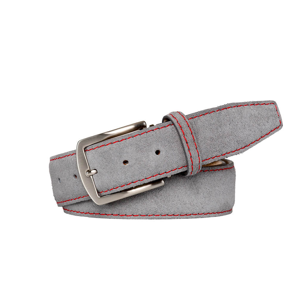 Gray Suede Leather Belt - Red / 44 / 35mm | Mens Fashion &amp; Leather Goods by Roger Ximenez