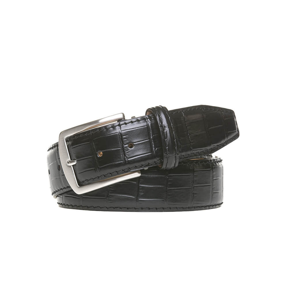 Black Mock Gator Leather Belt - Black / 44 / 40mm | Mens Fashion &amp; Leather Goods by Roger Ximenez