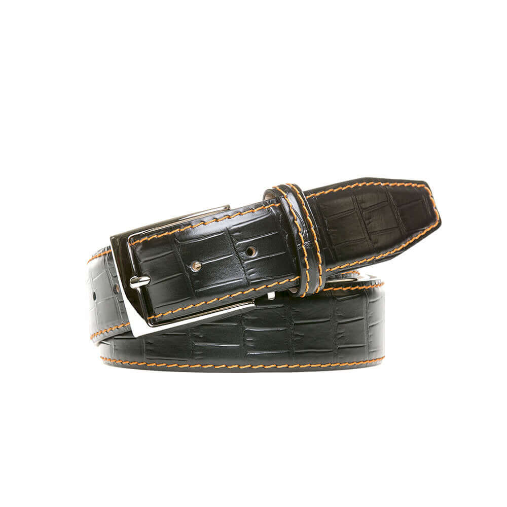 Black Mock Gator Leather Belt