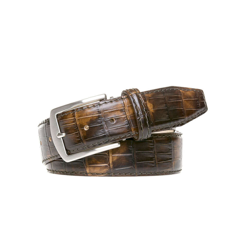 Special Edition Vintage Brown Mock Gator Leather Belt | Mock Gator | Roger Ximenez