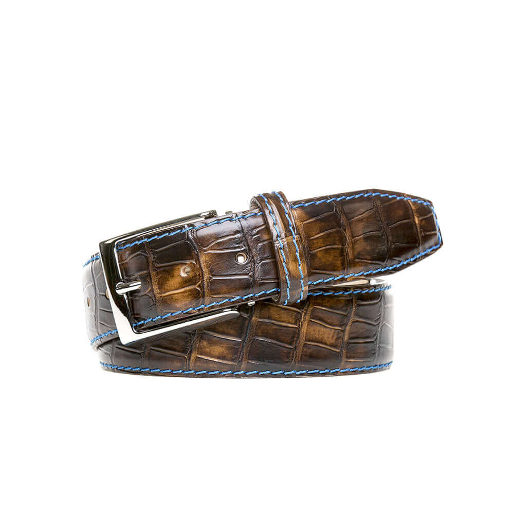 Special Edition Vintage Brown Mock Gator Leather Belt | Mock Gator | Roger Ximenez
