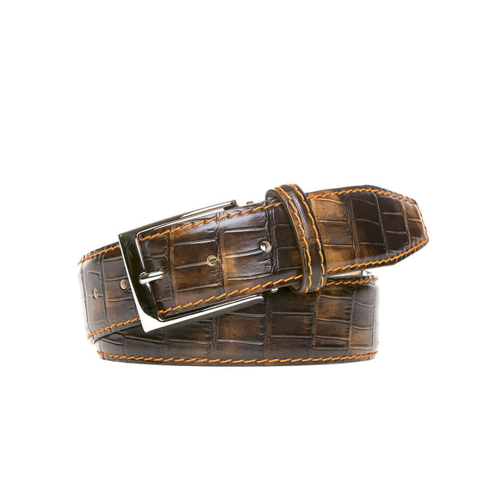 Special Edition Vintage Brown Mock Gator Leather Belt | Mock Gator | Roger Ximenez