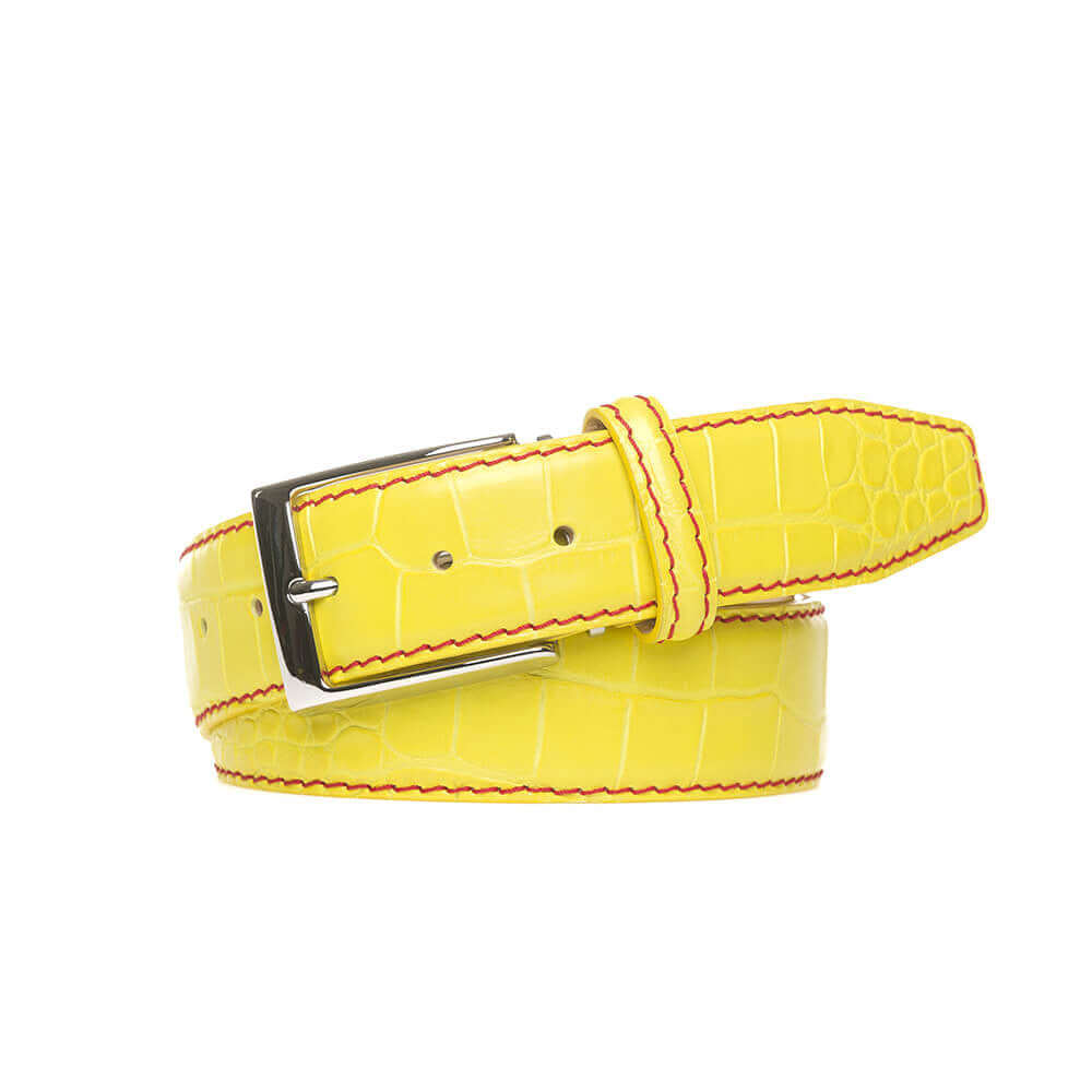 Yellow Mock Gator Leather Belt Mens Fashion Goods Roger Ximenez