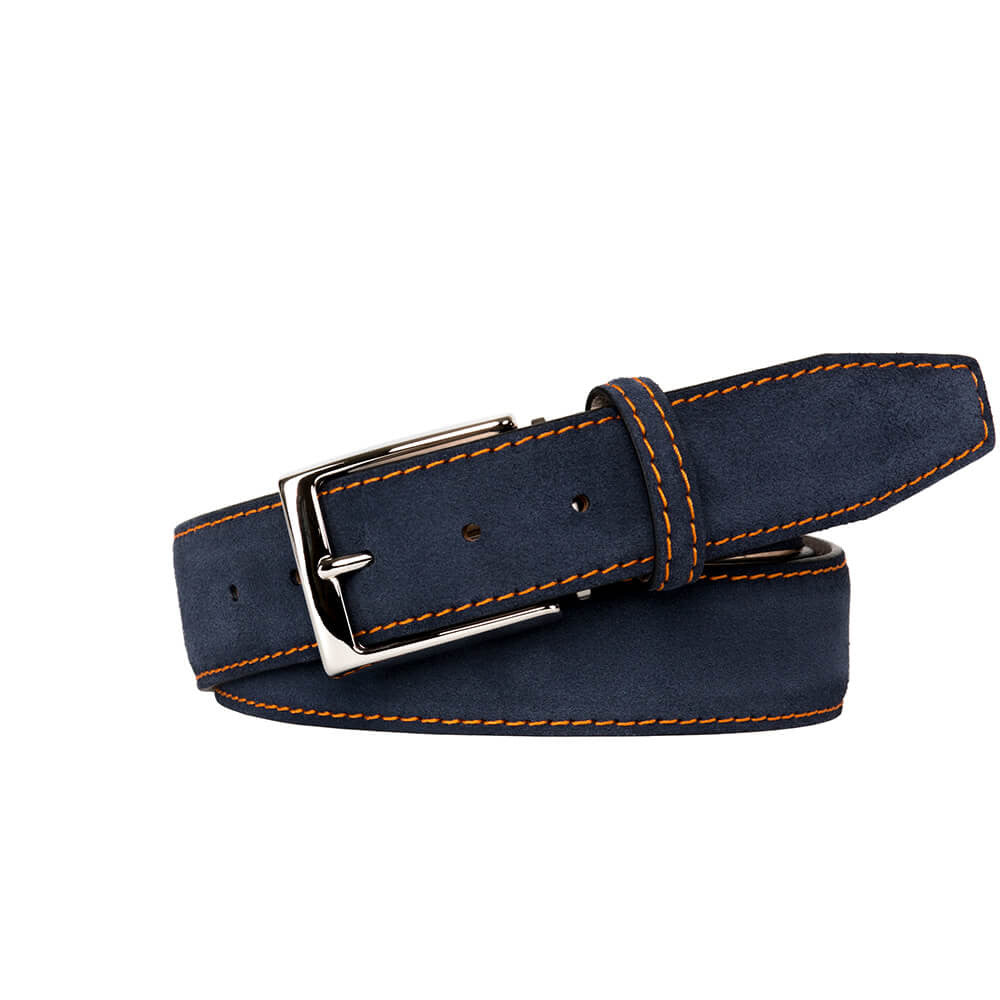 Navy Suede Leather Belt | Mens Leather Accessories | Roger Ximenez | Genuine Suede | Roger Ximenez