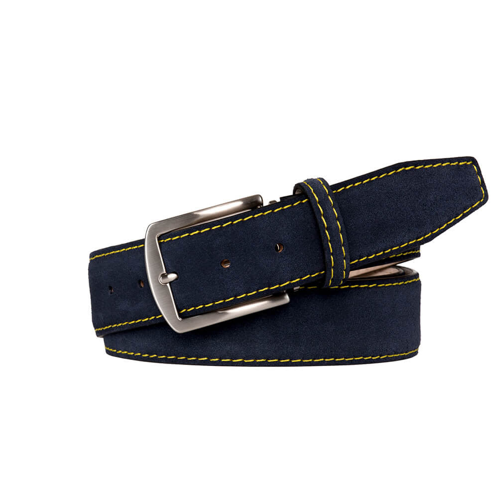 Navy Suede Leather Belt Mens Leather Accessories Roger Ximenez