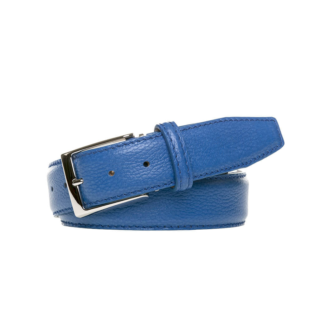 Blue Italian Pebble Grain Belt - Cobalt / 44 / 35mm | Mens Fashion &amp; Leather Goods by Roger Ximenez