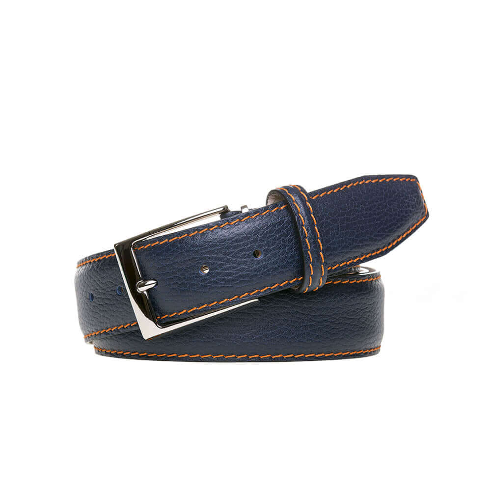 Navy Italian Pebble Grain Belt Mens Leather Belts Roger Ximenez Orange 40 40mm