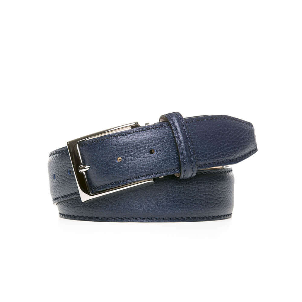 Navy Italian Pebble Grain Belt | Mens Leather Belts | Roger