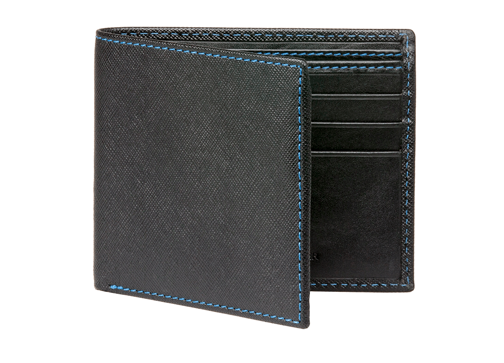 Black Saffiano Leather Wallet - Cobalt / One Size / Black | Mens Fashion &amp; Leather Goods by Roger Ximenez