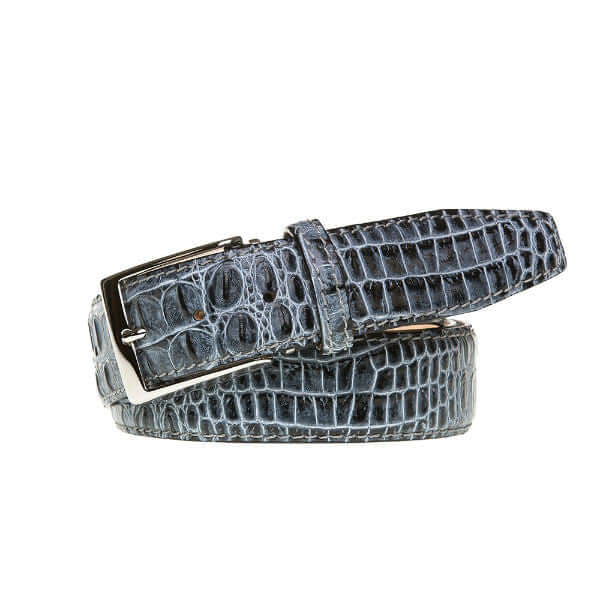Embossed Crocodile Belt with Brushed Nickel Buckle - w.kleinberg