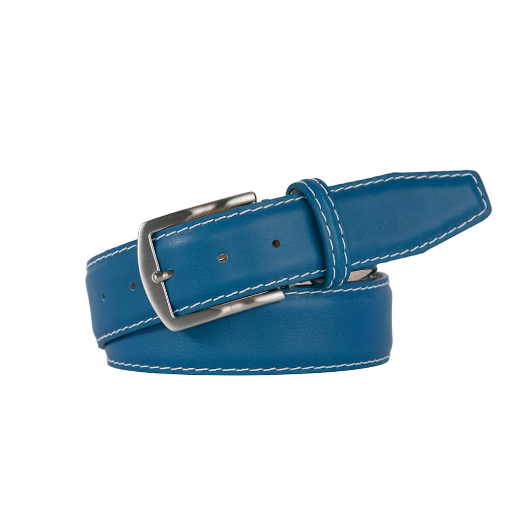 Sky Blue Smooth Italian Calf Leather Belt - White / 44 / 35mm | Mens Fashion &amp; Leather Goods by Roger Ximenez