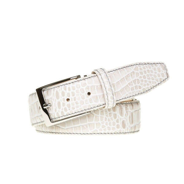 Snow Mock Croc Leather Belt | Mens Leather Goods | Roger Ximenez | Mock Croc | Roger Ximenez