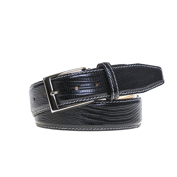 Premium Black Mock Lizard Leather Belt| Leather Goods | Roger Ximenez