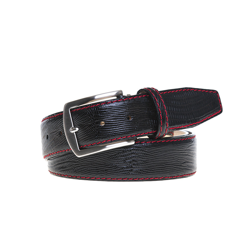 Black Mock Lizard Belt - Red / 44 / 35mm | Mens Fashion &amp; Leather Goods by Roger Ximenez