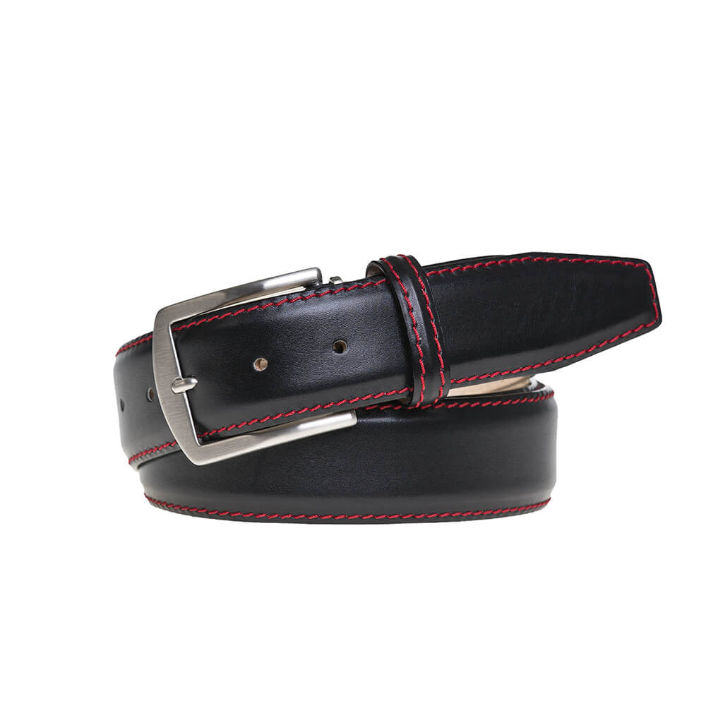 Black Italian Smooth Calf Leather Belt - Red / 44 / 35mm | Mens Fashion &amp; Leather Goods by Roger Ximenez