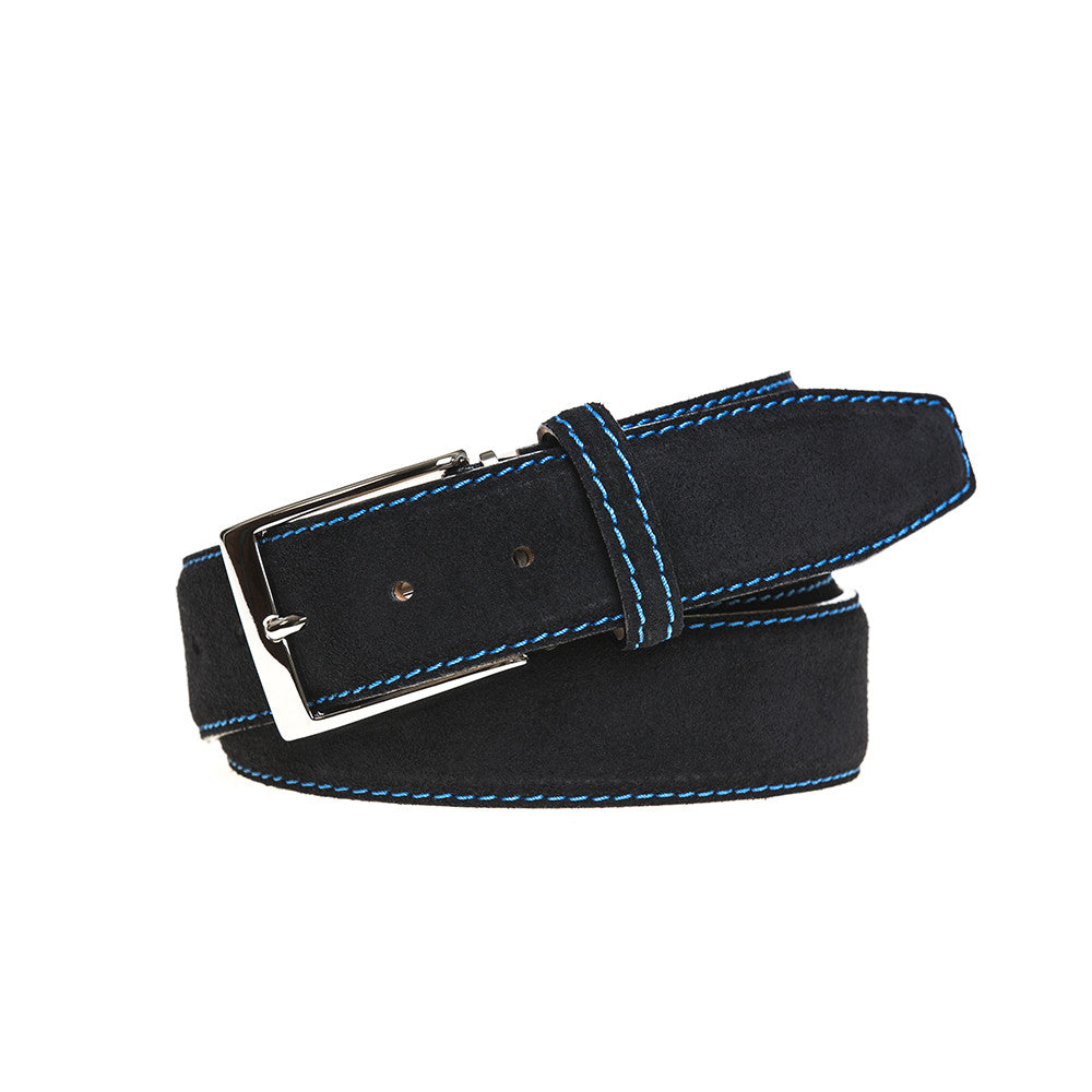 Black Suede Leather Belt - Cobalt / 44 / 35mm | Mens Fashion &amp; Leather Goods by Roger Ximenez