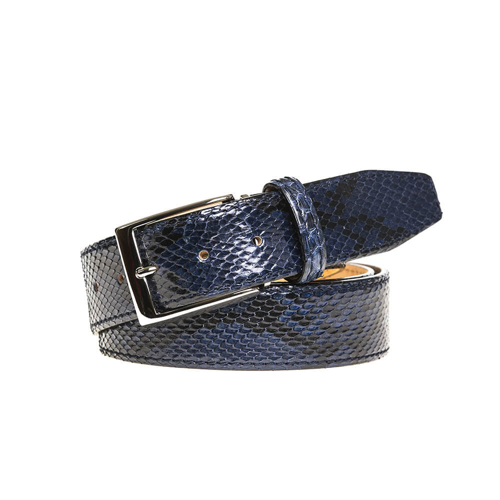 Men's Navy Python Leather Belt | Mens Leather Goods | Roger Ximenez | Python Belt | Roger Ximenez