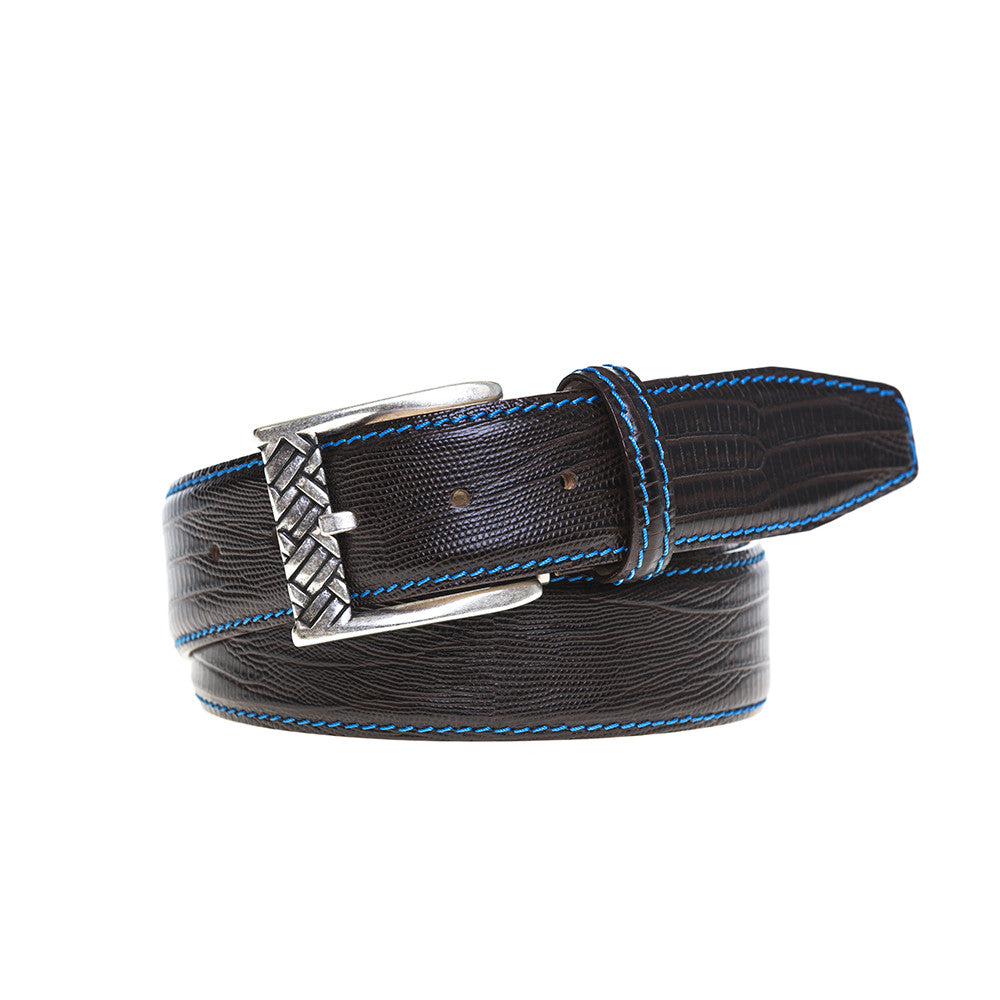 Elegant Brown Mock Lizard Leather Belt Mens Fashion Roger Ximenez Cobalt 30 40mm