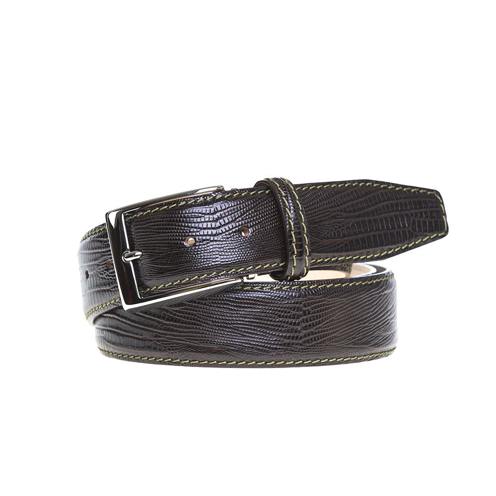 Elegant Brown Mock Lizard Leather Belt | Mens Fashion | Roger Ximenez | Mock Lizard | Roger Ximenez