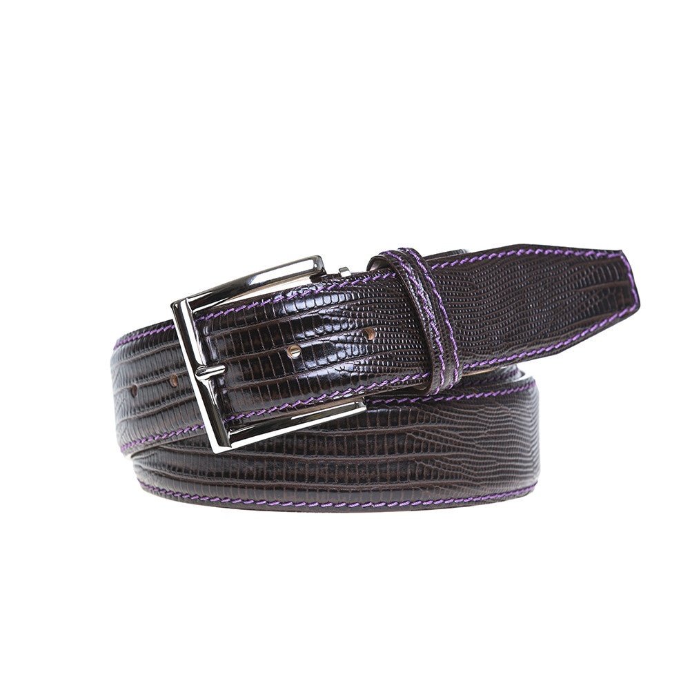 Brown Mock Lizard Belt - Purple / 44 / 35mm | Mens Fashion &amp; Leather Goods by Roger Ximenez