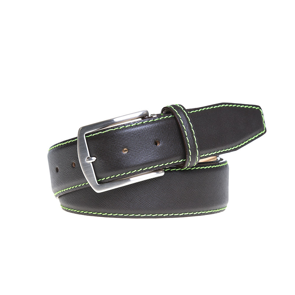 Brown Saffiano Belt - Lime Green / 44 / 35mm | Mens Fashion &amp; Leather Goods by Roger Ximenez