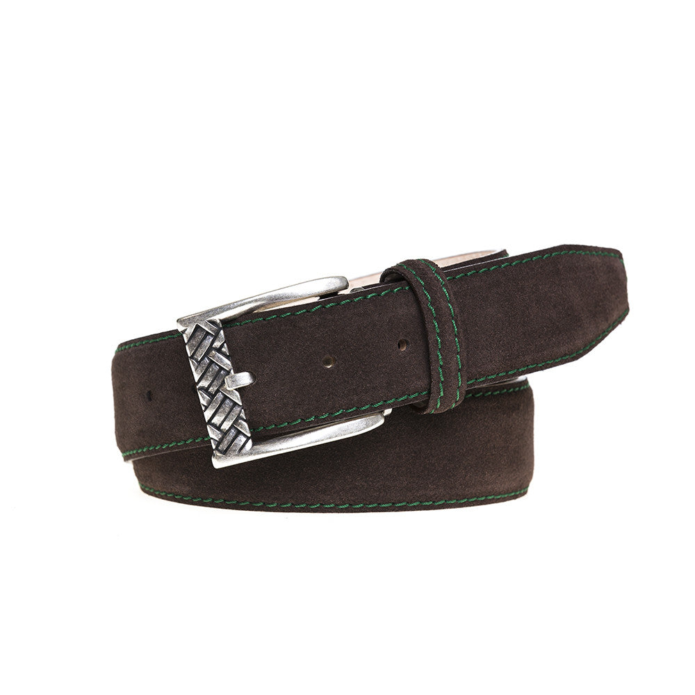 Brown Suede Leather Belt - Dark Green / 44 / 35mm | Mens Fashion &amp; Leather Goods by Roger Ximenez