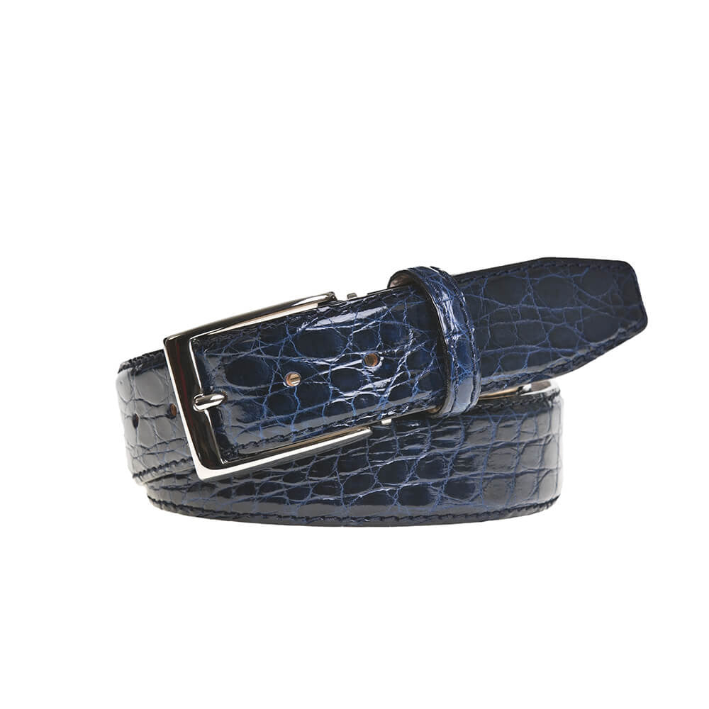 Navy Crocodile Leather Belt Mens Leather Goods Roger Ximenez
